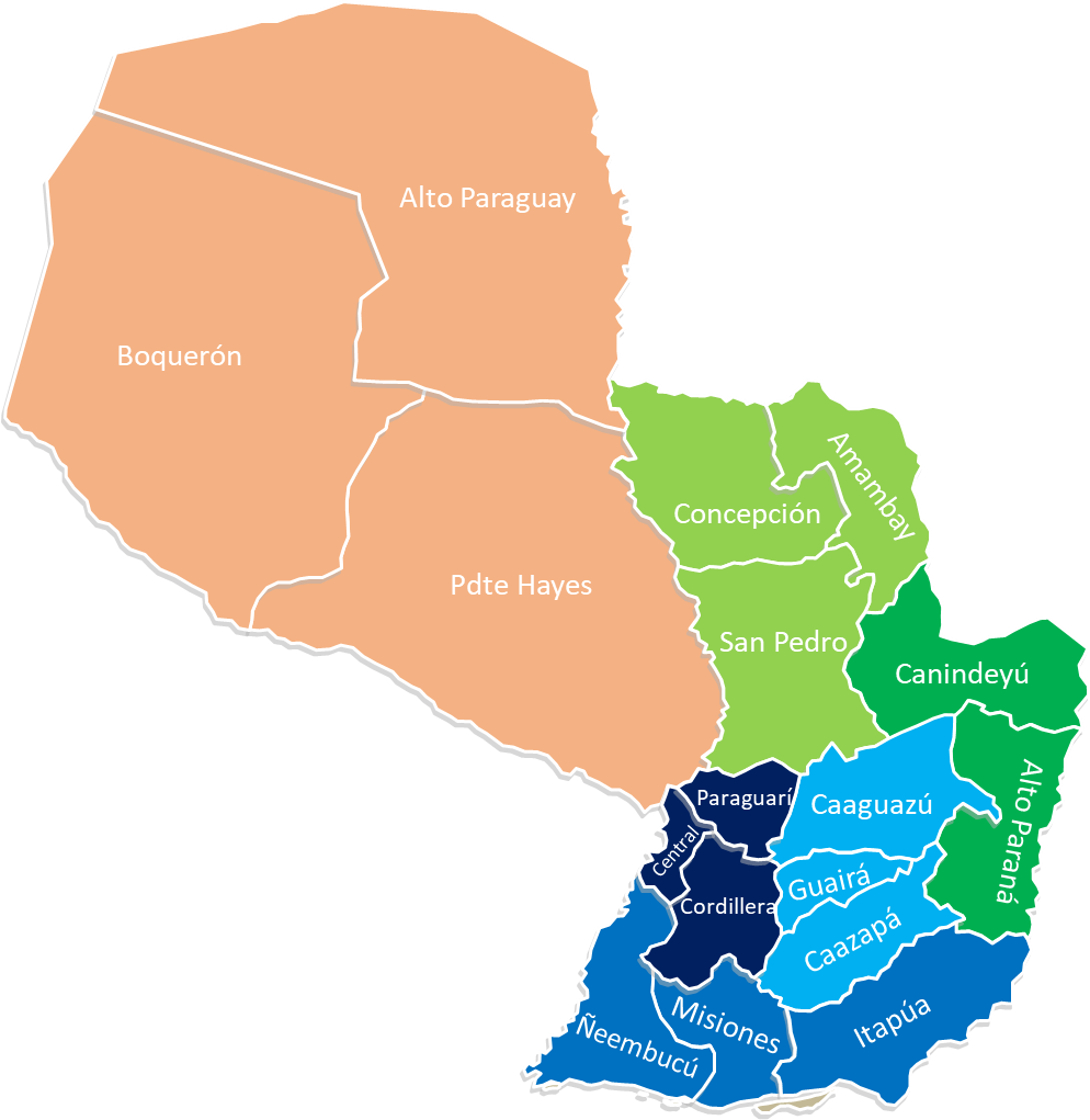 Mapa de Distribución de Paraguay (Departamentos)
